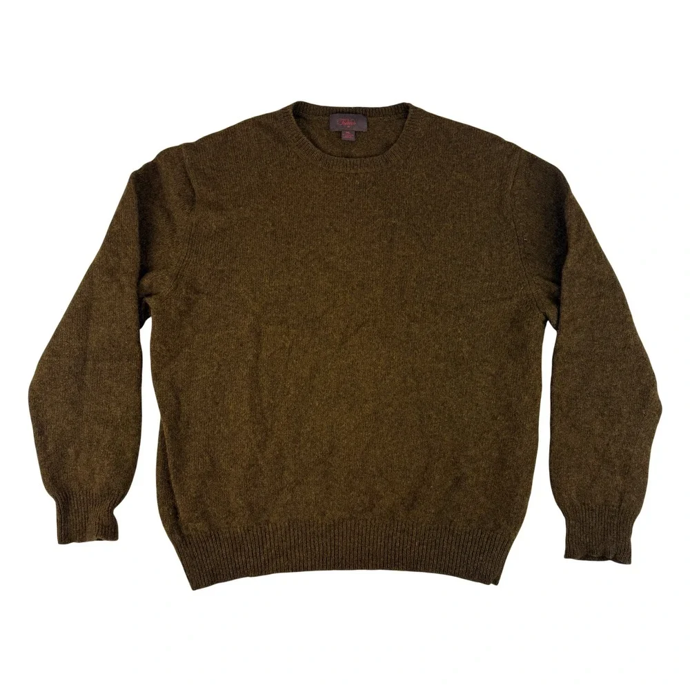 TreVero Crewneck Sweater Mens XL Brown 100% Lambswool Knit Pullover